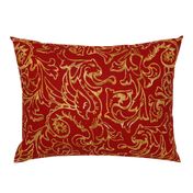 Here There Be Dragons ~ Gilt Gold on Royal Red Linen 