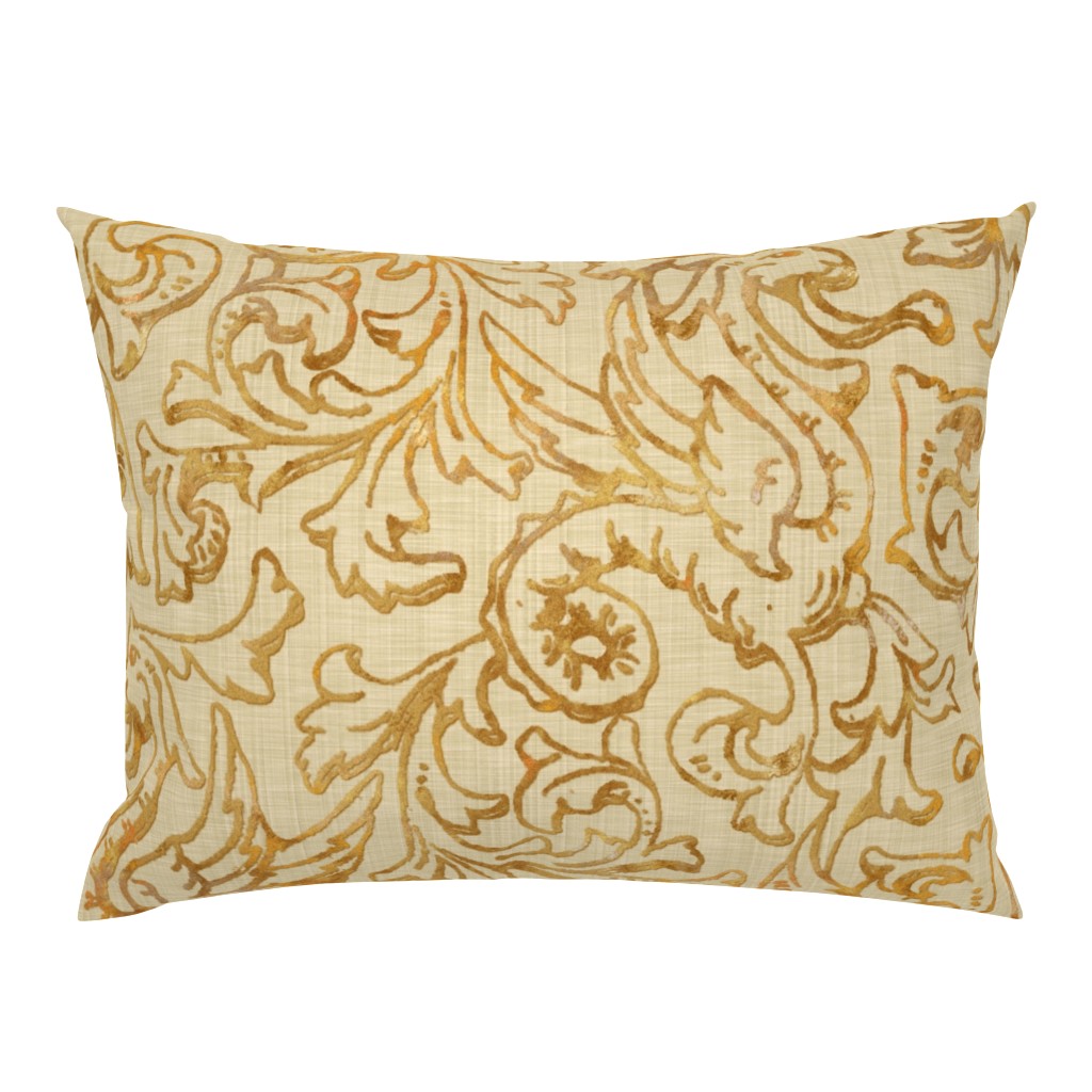 Here There Be Dragons ~ Gilt Gold on Bleached Cream Linen 