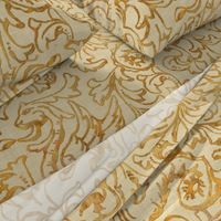 Here There Be Dragons ~ Gilt Gold on Bleached Cream Linen 