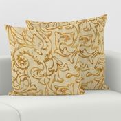 Here There Be Dragons ~ Gilt Gold on Bleached Cream Linen 