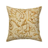 Here There Be Dragons ~ Gilt Gold on Bleached Cream Linen 