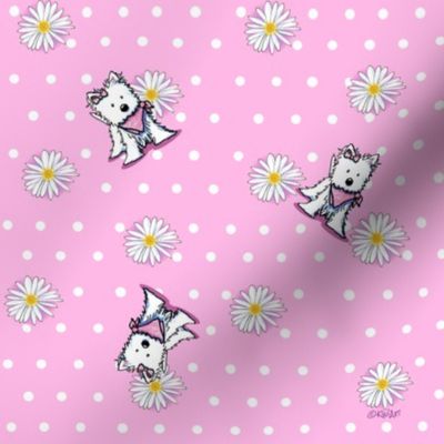 Westie Daisies On Pink