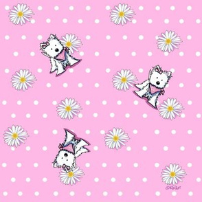 Westie Daisies On Pink