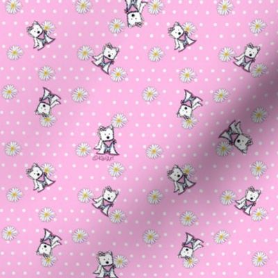 Westie Daisies On Pink (Small)