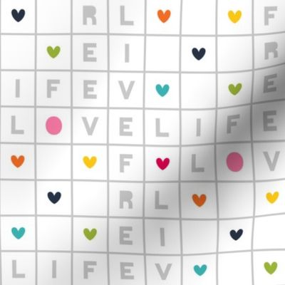 live free : love life rainbow crossword on white LARGE