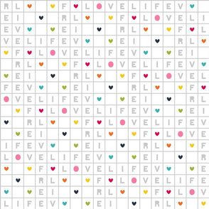 live free : love life rainbow crossword on white LARGE