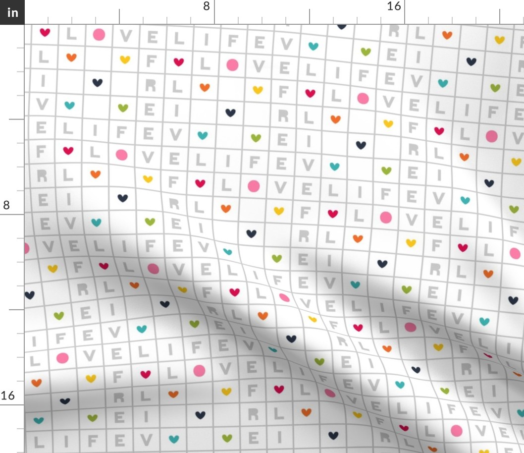 live free : love life rainbow crossword on white LARGE