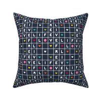 live free : love life crossword rainbow on navy LARGE