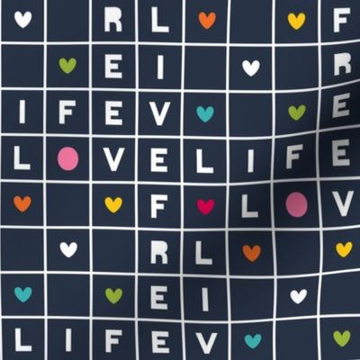 live free : love life crossword rainbow on navy LARGE