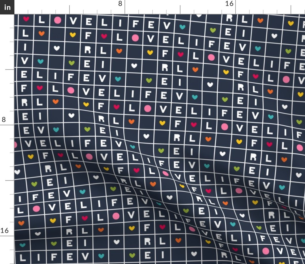 live free : love life crossword rainbow on navy LARGE