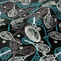 Tennis Racquets in Teals, Grays & Whites on Black