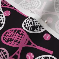 Tennis Racquets in Pink & White with Pink Balls on Black