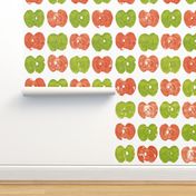 apple prints in red and green on white