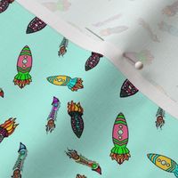 Quirky Rockets {Mint Blue}  | Bohemian Sky | Cosmic Doodles