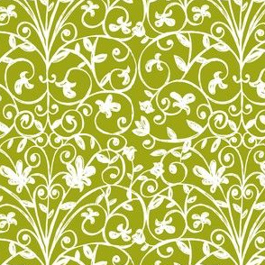 Carriage House - Floral Damask Moss Green