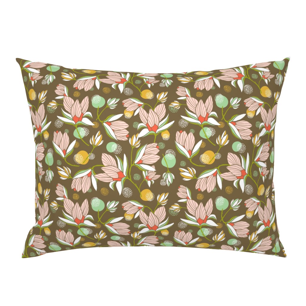 Magnolia Blossom - Floral Brown 