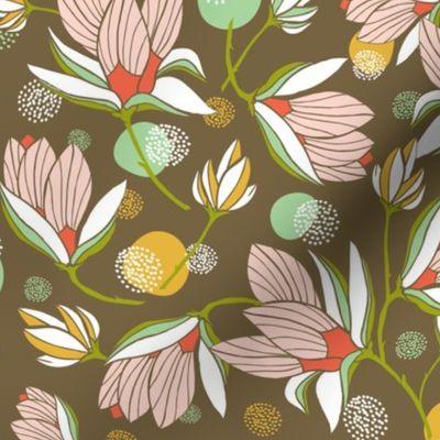 Magnolia Blossom - Floral Brown 