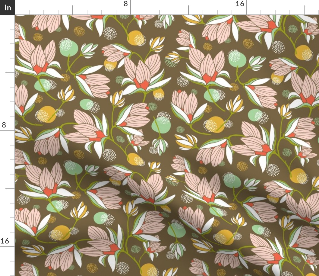 Magnolia Blossom - Floral Brown 