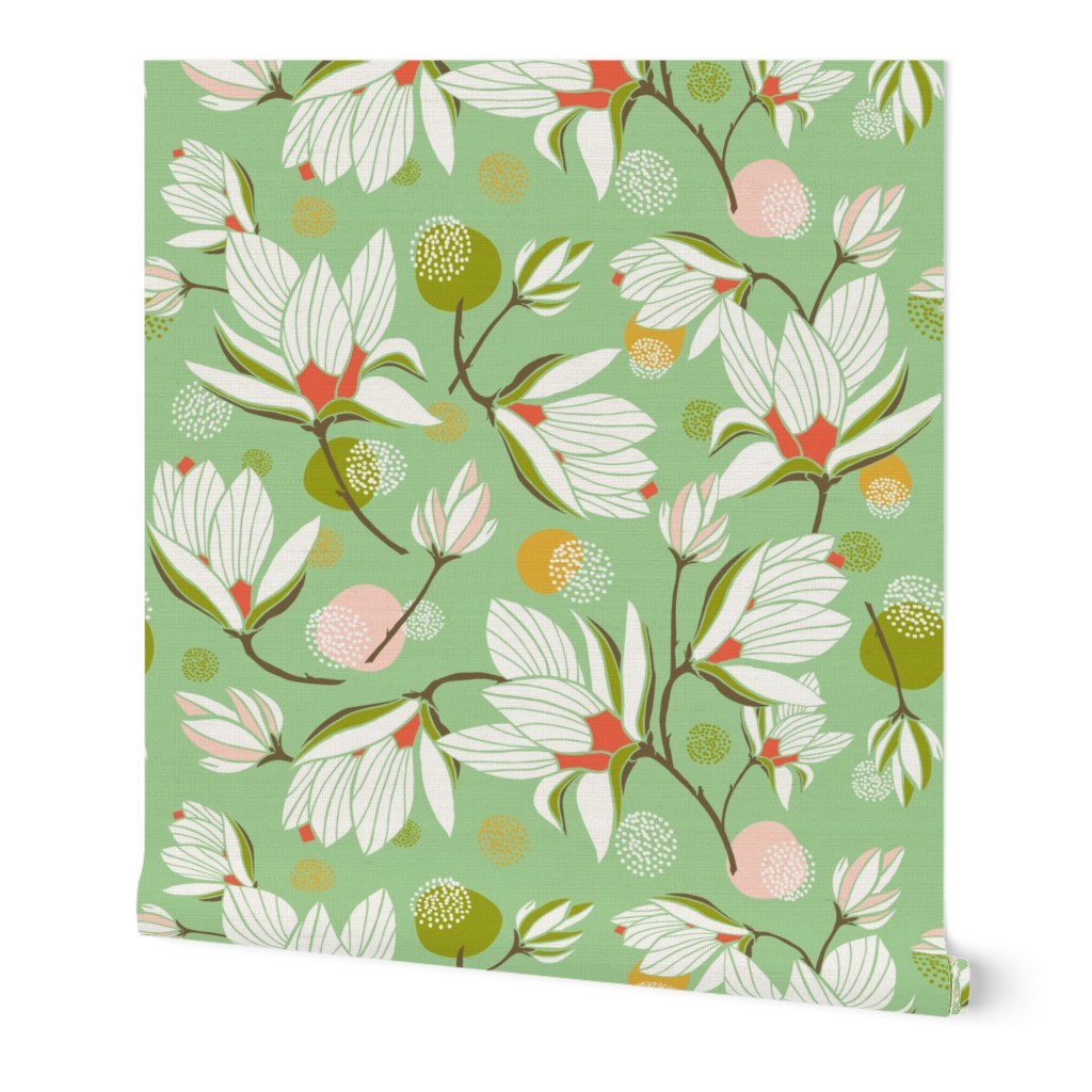 Magnolia Blossom - Floral Mint Green