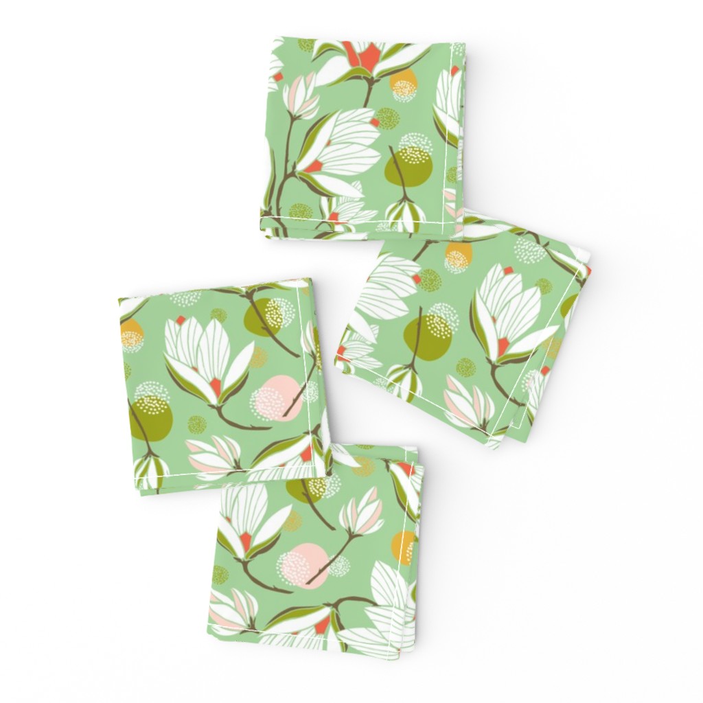 Magnolia Blossom - Floral Mint Green