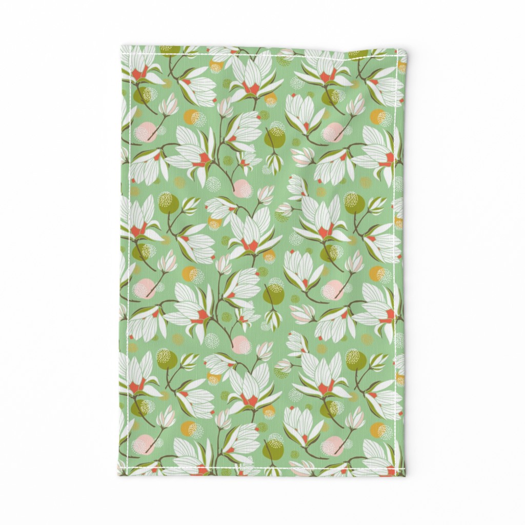 Magnolia Blossom - Floral Mint Green