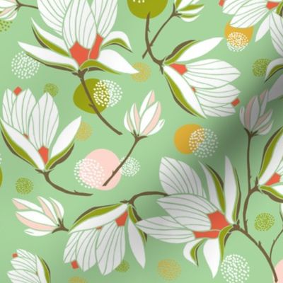 Magnolia Blossom - Floral Mint Green