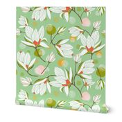 Magnolia Blossom - Floral Mint Green