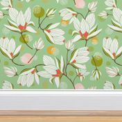 Magnolia Blossom - Floral Mint Green