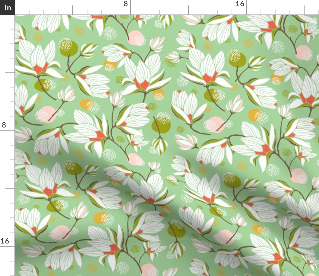 Magnolia Blossom - Floral Mint Green