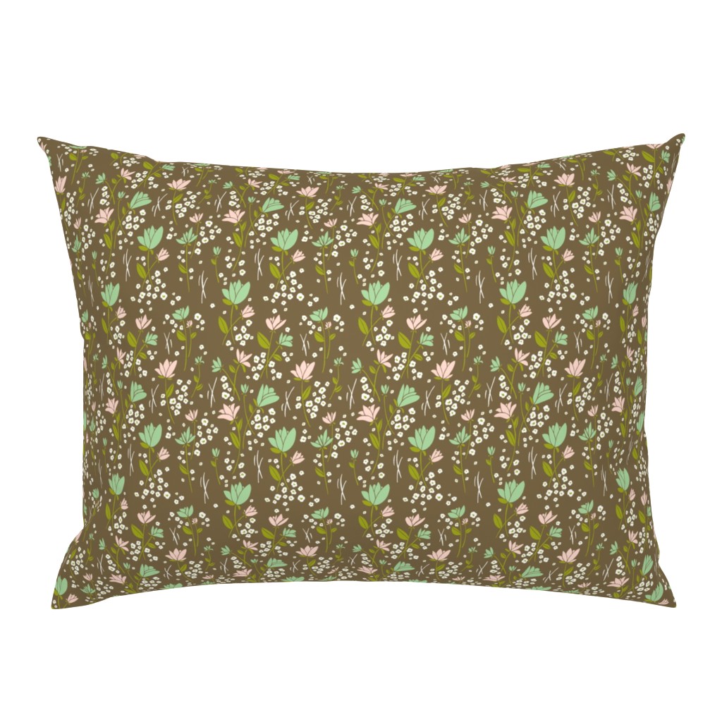 Skylark - Floral Brown  & Mint Green