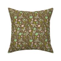 Skylark - Floral Brown  & Mint Green