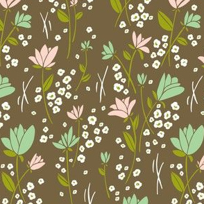 Skylark - Floral Brown  & Mint Green