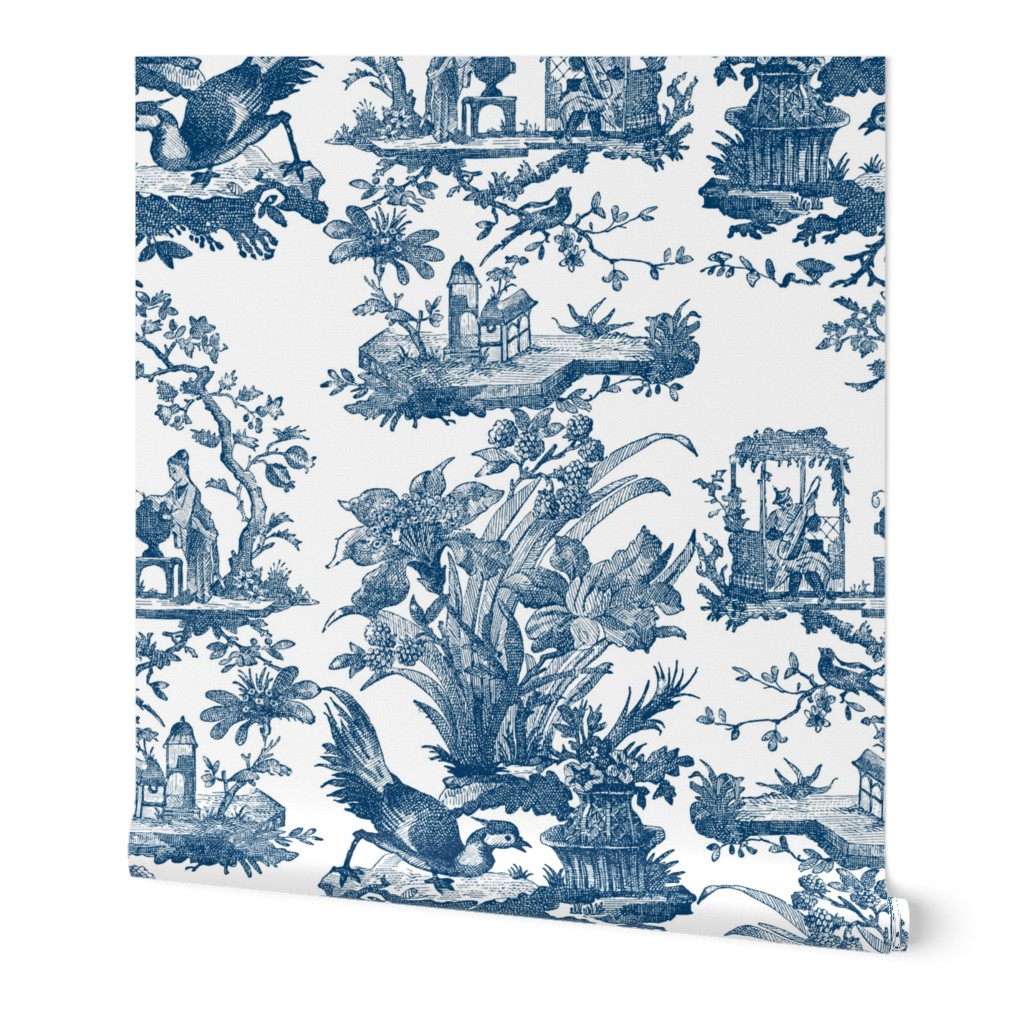 Chinoiserie Toile ~ Lonely Angel Blue Wallpaper | Spoonflower