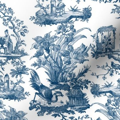 Chinoiserie Toile ~ Lonely Angel Blue and White 