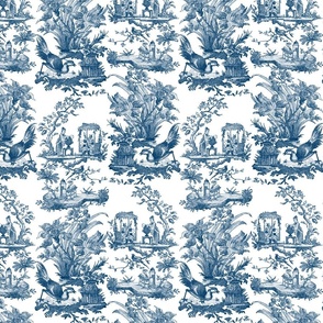Chinoiserie Toile ~ Lonely Angel Blue and White 