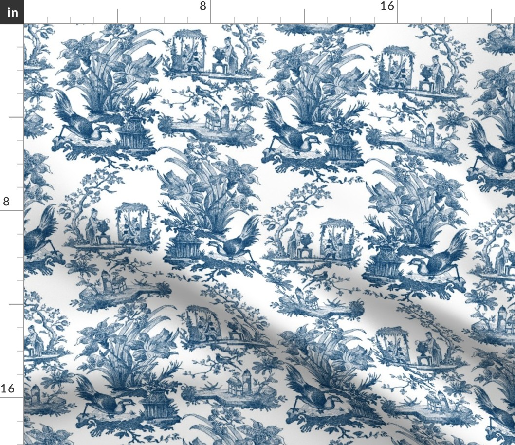 Chinoiserie Toile ~ Lonely Angel Blue and White 