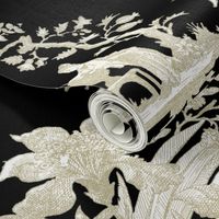 Chinoiserie Toile ~ Linen and White on Black 