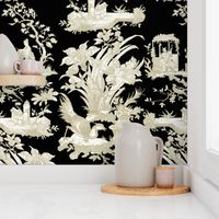 Chinoiserie Toile ~ Linen and White on Black 