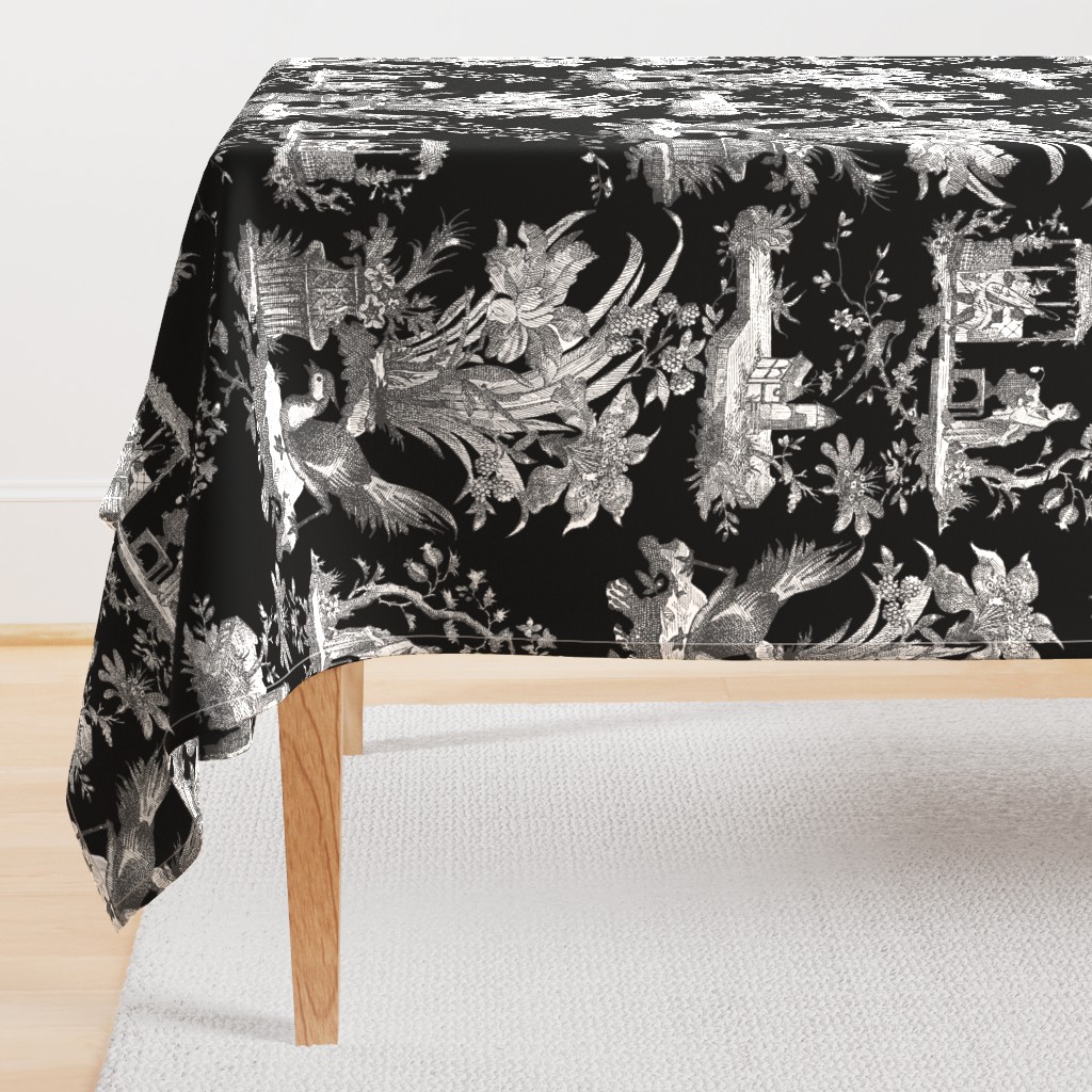Chinoiserie Toile ~ Black and White on Black 