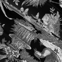 Chinoiserie Toile ~ Black and White on Black 