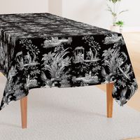 Chinoiserie Toile ~ Black and White on Black 