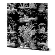 Chinoiserie Toile ~ Black and White on Black 