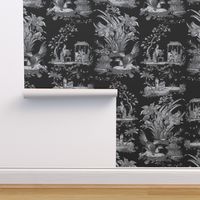 Chinoiserie Toile ~ Black and White on Black 