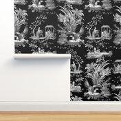 Chinoiserie Toile ~ Black and White on Black 