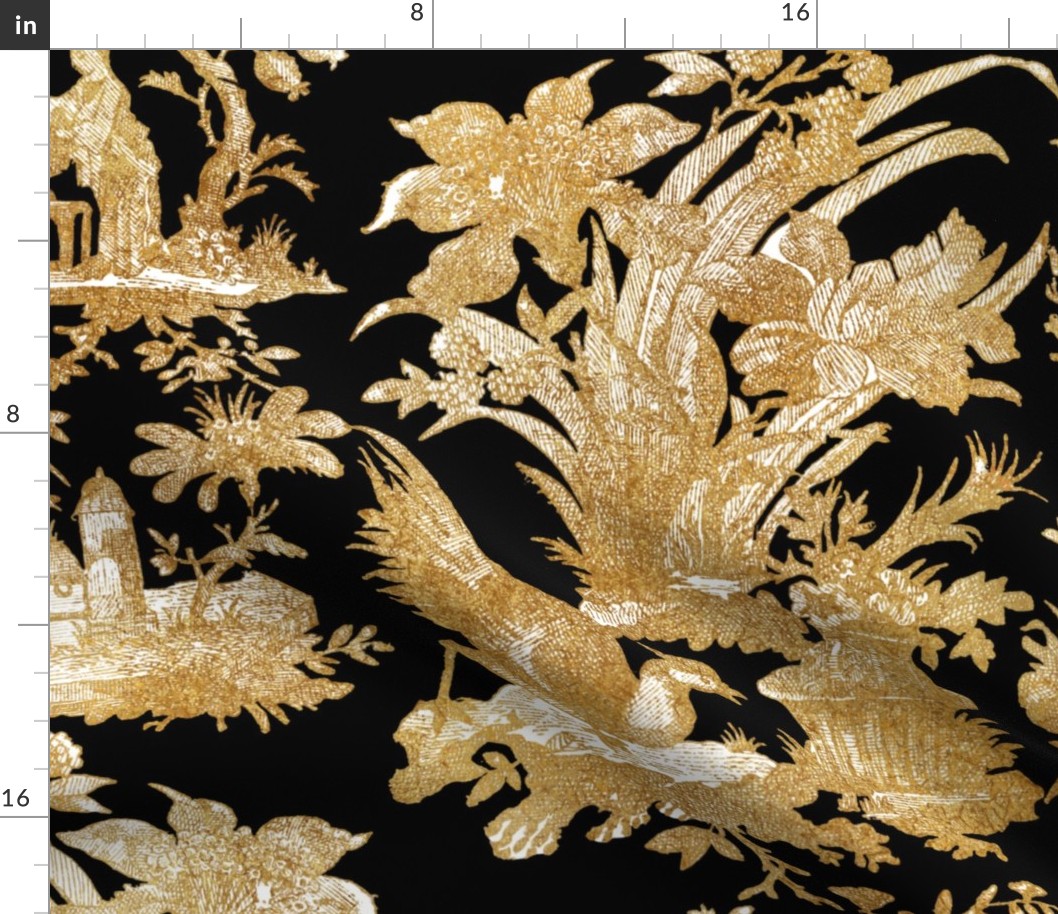 Chinoiserie Toile ~ Gilt on Black 