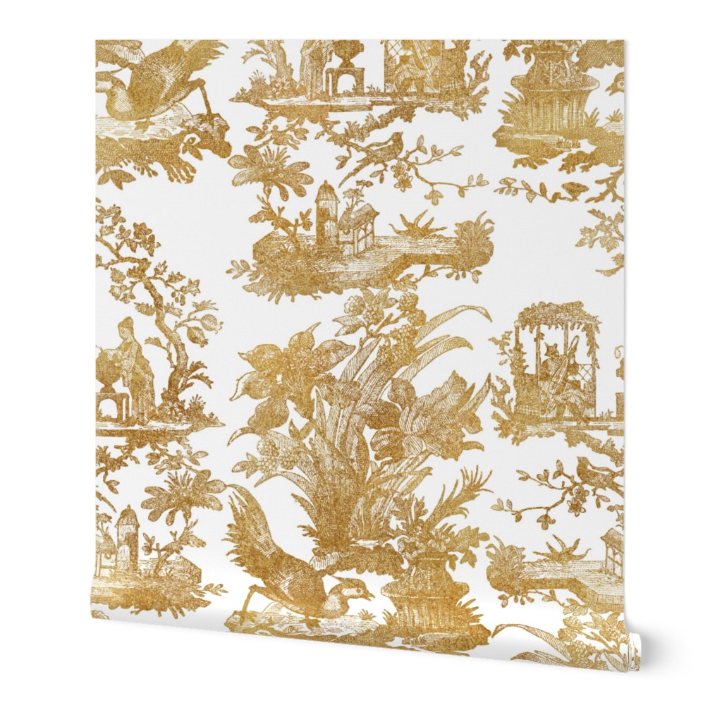 Chinoiserie Toile ~ Gilt on White 