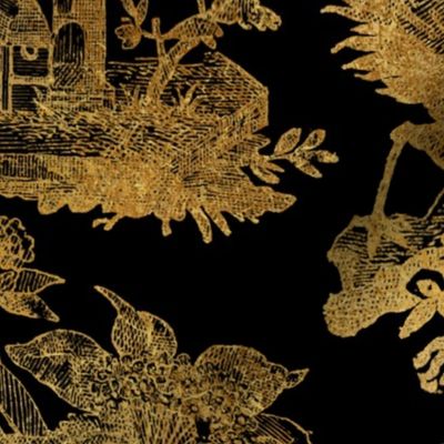 Chinoiserie Toile ~ Gilt Lacquerware ~ Jumbo