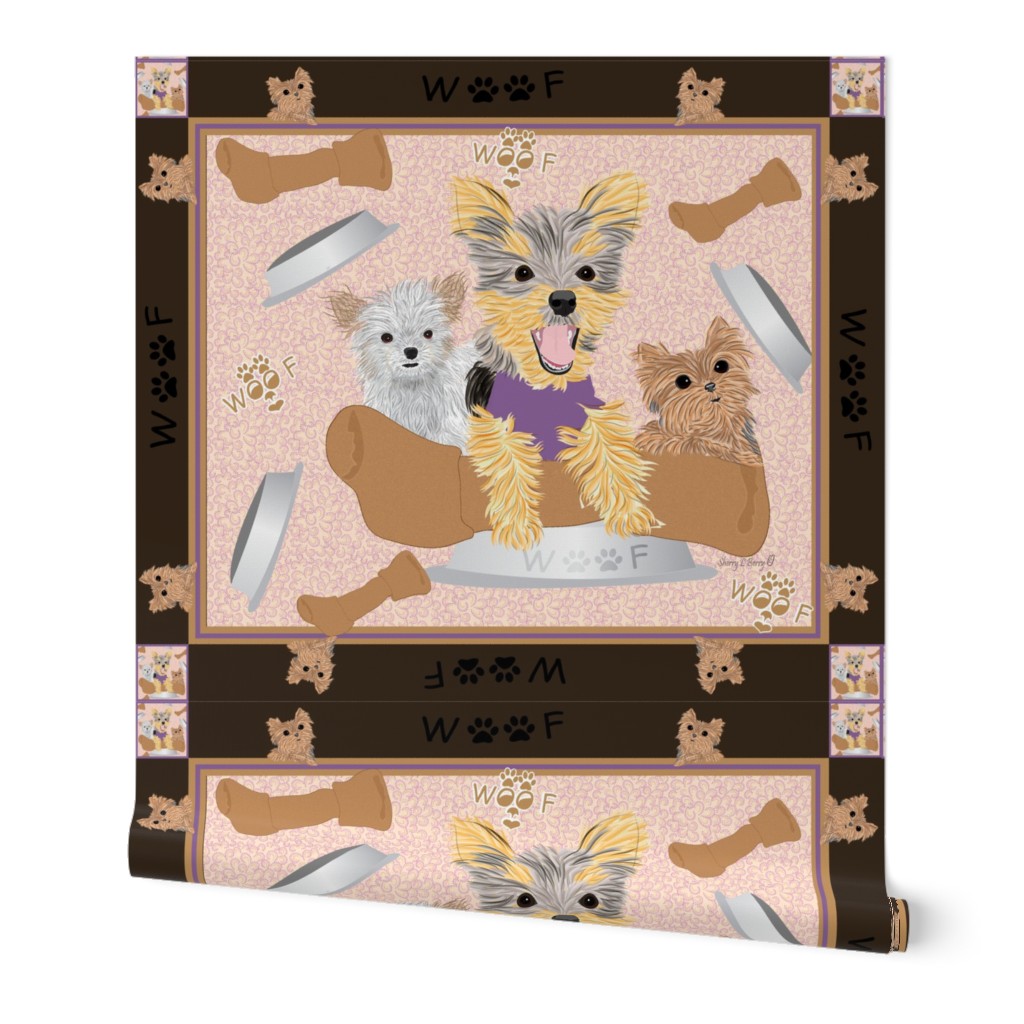 Miki, Yorkie hungry bone fabric - Cheater Quilt