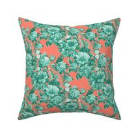 Mid Century Modern Floral Cocktail ~ Mint and Coral Two Tone 