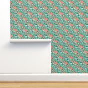 Mid Century Modern Floral Cocktail ~ Mint and Coral Two Tone 